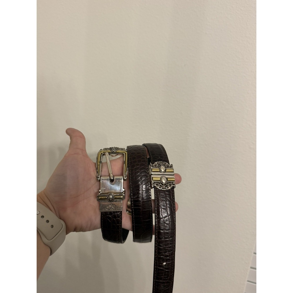 VTG Brighton Women's Xl36 Reversible Belt Black Brown 45501 Silver Tone Leather